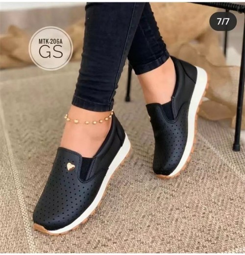 New arrival black gold buckle slip on platform sports shoes casual women