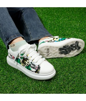 Stylish girls white graffiti board shoes thick bottom flat casual shoes women versatile walking style shoes