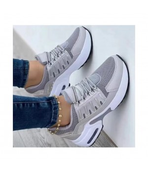 New large size casual sports shoes for women flying woven round head lace-up mesh ventilated daddy