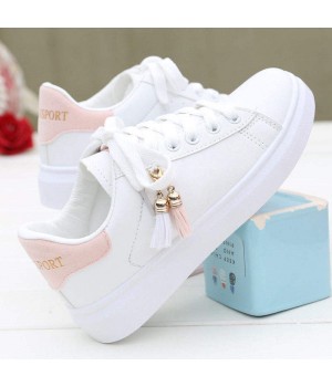 Customizable White Summer Running Sneakers for Girls - Flat Sport Shoes with Personalized Logos