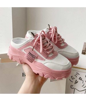 Thick Bottom Half Slipper Shoes Anti-slip Pink Women Sports Casual Walking Style Shoes