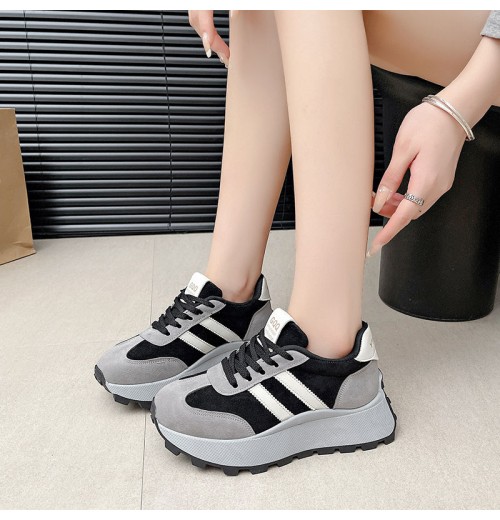 Black, White And Grey Three-Color Splicing Thick Flat Shoes Autumn And Winter Women Soft Sole Comfortable Outdoor Sports Shoes