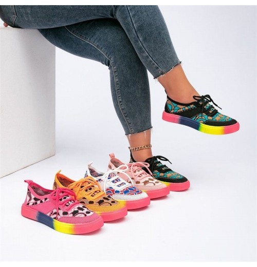 New 2024 Large 36-43 Casual Single Shoe Colorful Lace-up Breathable Casual All-Match Sneakers For Women