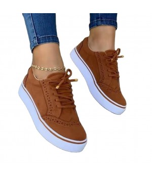 Brown Suede Cutout Lace-Up Leather Sports Shoes with Customizable Fashion Sneakers